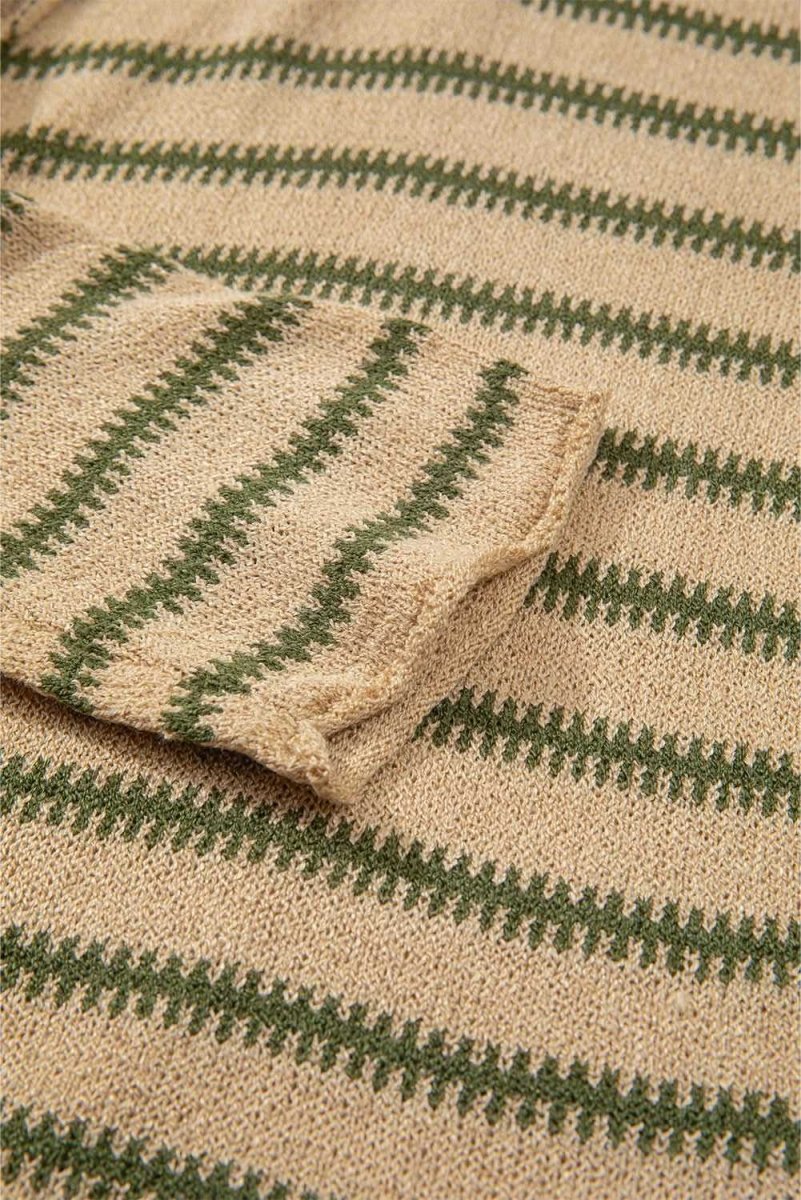 Khaki Stripe Drop Shoulder Casual Sweater - Love Salve